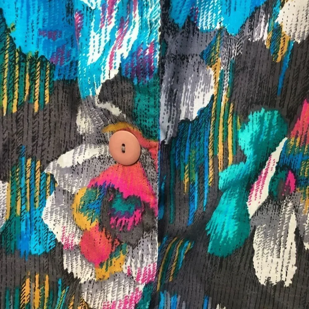vintage blazer jewel tones large tropical foral  print light weight‎ sz 9-10